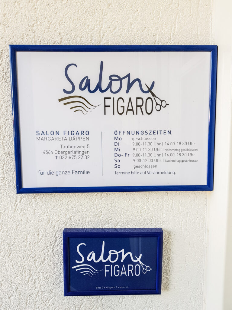 Schild Salon Figaro blau und weiss
